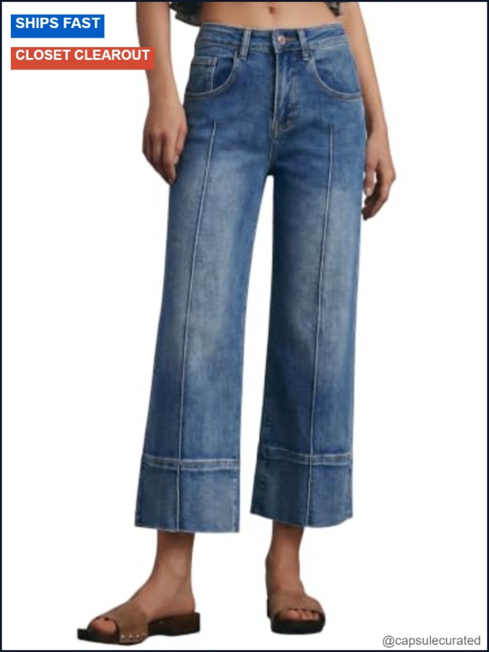 Vintage Wide Leg High Waisted Cropped Ankle Jeans Capri Pants